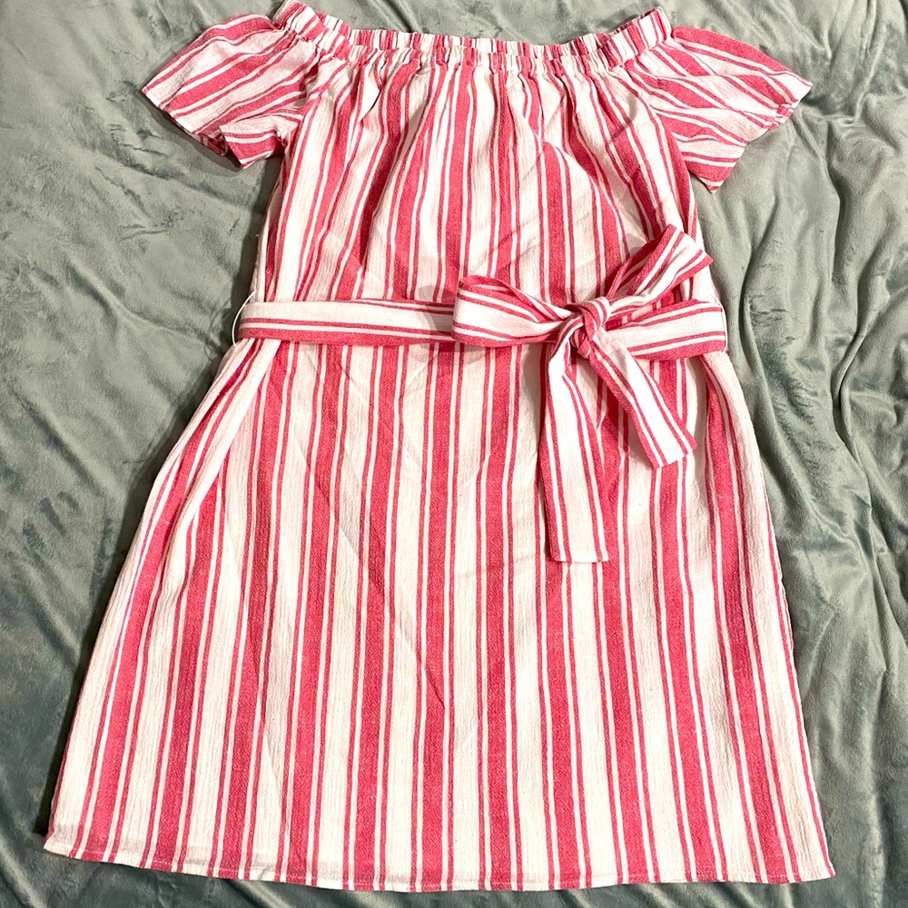 Michael Kors Off-The-Shoulder Striped Dress